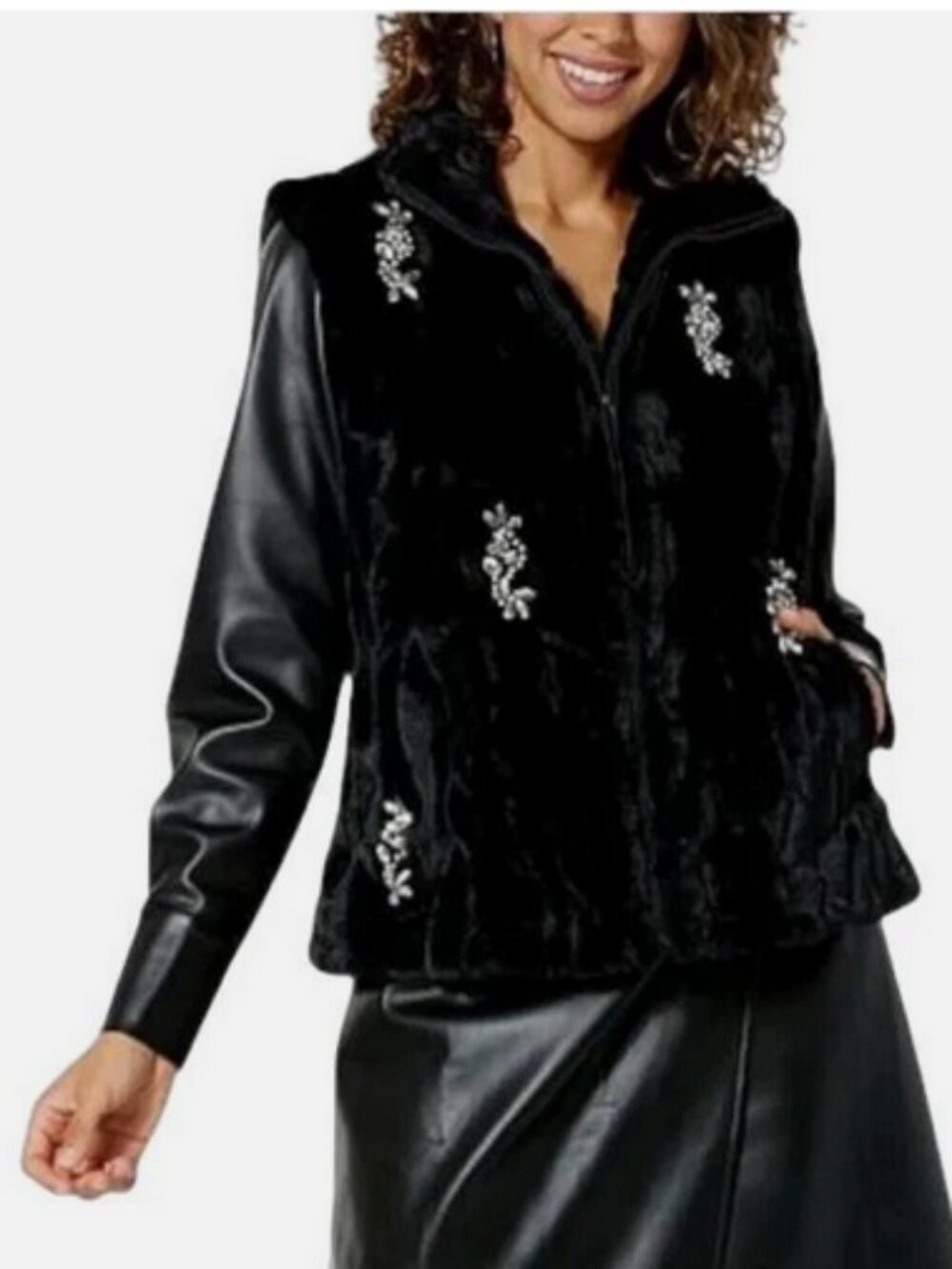 Colleen Lopez Women's Faux Fur Embellished Vest Black Size XXS NWT